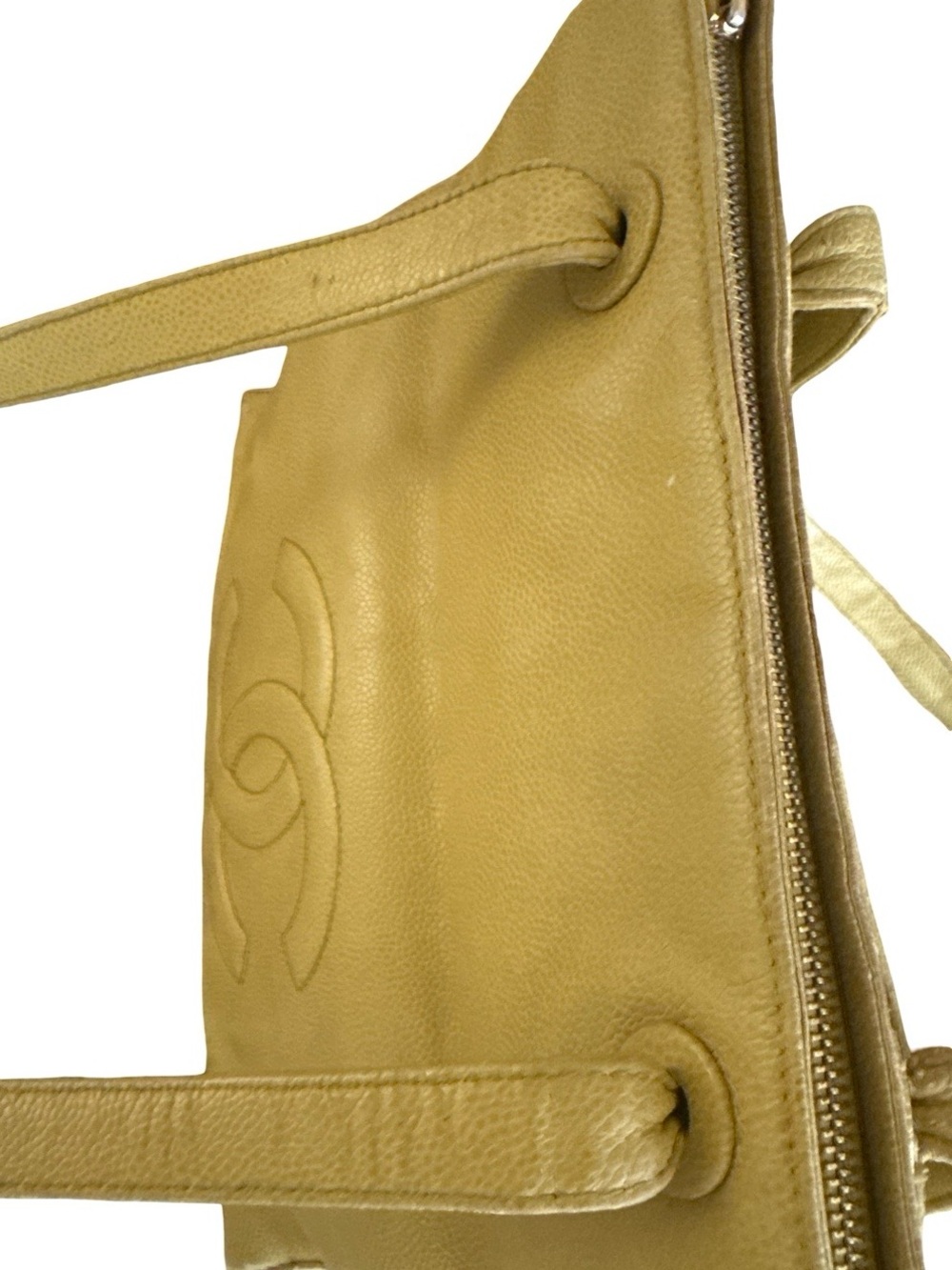 CHANEL CC Caviar Leather Zip Tote Shoulder Gold Beige Large - Picture 5 of 16